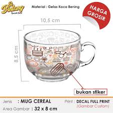 Gelas gagang bening kaca ukuran besar 8.5x16: Mug Cereal Custom Full Print Harga Grosir Gelas Kaca Bening Unik Desain Bervariasi Shopee Indonesia