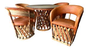Vintage Mexican Equipale 4 Leather Barrel Chairs Table Patio Cafe Dining Set On Chairish Com Chairs Repurposed Barrel Chair Cool Chairs
