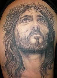 Grey Ink Jesus Christ Head Tattoo On Half Sleeve Jpg 300 410 Jesus Tattoo Jesus Tattoo Design Christ Tattoo