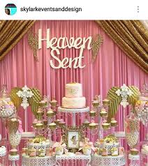 Heaven Sent Baby Shower Dessert Table And Decor Angel Baby Shower Heavenly Baby Shower Baby Shower Princess