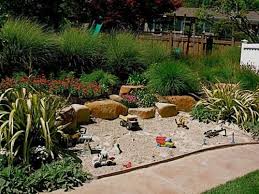 Stones, gravel and sand are in. How To Succeed With Challenging Small Backyard Landscape Design Play Garden Backyard Outdoor Play Spaces