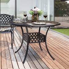 Table top has an attractive weave pattern and includes an umbrella hole that will accommodate umbrella poles up to 1.5 diameter. Buy Nuu Garden 42 Inch Round Outdoor Dining Table With Umbrella Hole Indoor Outdoor Cast Aluminum All Weather Patio Bistro Table For Balcony Garden Patio Porch Black Online In Germany B08v8q3nnk