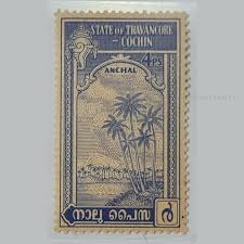 TRAVANCORE-COCHIN 4P Coconut Tree Stamp issued: 1950 OCT 24TH. The United State of Travancore-Cochin was formed on July 1, 1949, by the merger of Travancore and Cochin, along with the formerly British-held