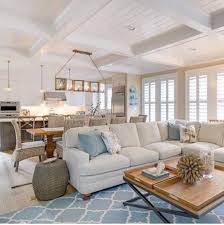 Coastal Style Beach House Living Room And Kitchen Beach House Living Room Coastal Living Rooms Open Concept Living Room