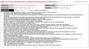 clinical nurse specialist cv resume sample