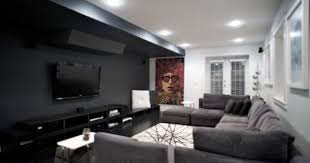 Black Accent Wall Living Room Tv Dark Wall Grey Floors Family Media Room Ideas But Tile Floors Home Theater Rooms Media Room Design Media Room Seating