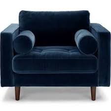 Navy Blue Velvet Tufted Chair With Bolsters Article Sven Modern Blue Sofa Chair Round Sofa Chair Blue Chairs Living Room