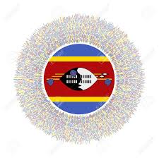 National flag consisting of horizontal stripes of blue, yellow, crimson, yellow, and blue, with a swazi shield and weapons in the centre. Flag Of Eswatini With Colorful Rays Radiant Country Sign Shiny Royalty Free Cliparts Vectors And Stock Illustration Image 138086683