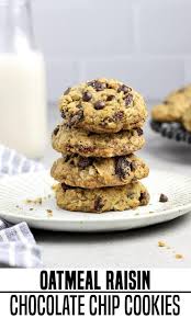 Oatmeal Raisin Chocolate Chip Cookies Recipe In 2020 Oatmeal Raisin Chocolate Chip Cookies Vegan Dessert Recipes Oatmeal Raisin