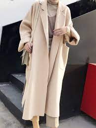 Le mannequin mesure 1m69 et porte une taille unique.composition : Longue Manteau En Laine Fendu Le Cote Ceinture Manches Longues Oversized Femme Blouson Beige Manteaux Hauts