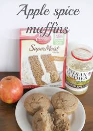 Three Ingredient Apple Spice Muffins Easy Pantry Recipe Recipe Apple Spice Muffins Spiced Apples Cake Mix Muffins