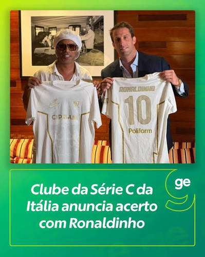 Ronaldinho Ga&uacute;cho &eacute; o novo nome do Ravenna FC. O clube da Serie C italiana anunciou nesta ter&ccedil;a-feira em Miami a chegada do brasileiro de 46 anos, sob a marca &ldquo;R10&rdquo;, em