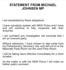 Nsw nationals mp michael johnsen has announced he will take leave effective immediately after a labor mp told state parliament a government politician, who Sslnqou2maemcm