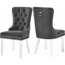 Acrylic Leg Grey Velvet Tufted Dining Chair Set Of 2 Dining Chairs Tufted Dining Chairs Upholstered Dining Chairs