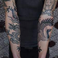 Batik Rooster With A Healed Batik Dragon For Simon Tattoos Dragon Hand Tattoo Black Ink Tattoos