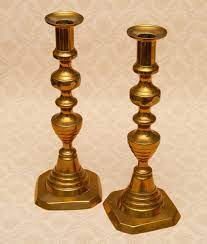 A classic style brass candleholder. Pair Of Large Antique Brass Heavy Candlesticks Dinner Taper Candle Holders Love Vintage