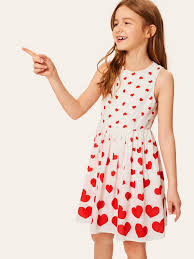 Girls Zip Back Heart Print Dress Ad Affiliate Zip Girls Heart Heart Print Dress Print Dress Fit And Flare Dress