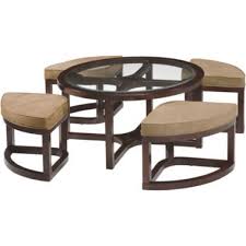 Cambria Glass Top Coffee Table With Nesting Stools Round Wood Cocktail Table Round Cocktail Tables Furniture