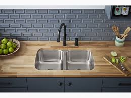 Rear drain increases workspace in the sink and storage space underneath. Mcallister 32 X 18 X 8 9 16 Undermount Double Equal Kitchen Sink 11444 Na Sterling