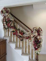 Christmas Garland Swag Staircase Wreath By Giftsbywhatabeautifu Christmas Stairs Decorations Christmas Banister Christmas Staircase Decor