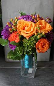 Teal Orange And Purple How Fun Purple Wedding Wedding Birthday Flowers