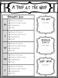 editable weekly newsletter and homework checklist