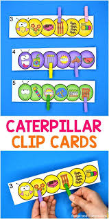Caterpillar Clip Cards Numbers Letters Shapes Frogs And Fairies Math Activities Preschool Clip Cards Math Activities For Kids