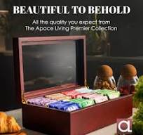 Tea Box - Luxury Wooden Tea Bag Organizer from The Apace Premier Collection  - 8 Compartment Tea Storage Chest Container - Elegantly Handmade w/Scratch  ...