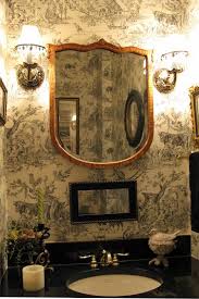 Black And White Toile Wallpaper Bathroom Just Grand Powder Room Peek French Country Bathroom French Country Cottage French Country Decorating