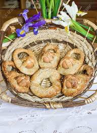 Each bread is sold by the loaf. Traditional Sicilian Easter Cookies With Eggs Named Cuddure Beautiful Italian Donuts For Festivity Stock Photo Picture And Royalty Free Image Image 26269991