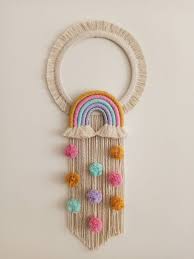 Diy beaded macrame wall art. Personalised Wooden Macrame Wall Hanging Rainbow Pom Pom Walll Decor Baby Name Sign Nursery Decoration For Wall Kids Room Decor Macrame Patterns Tutorials Macrame Patterns Macrame Design