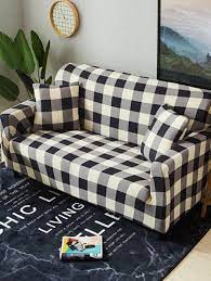 Skirted box cushion sofa slipcover. Plaid Pattern Design Stretchy Sofa Cover 1pc Furniture Covers Slipcovers Diy Sofa Cover Couch Covers