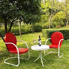 Crosley Furniture Griffith Three Piece Metal Outdoor Conversation Seating Set Two Chairs In Red Finish With Side Table In White Finish Ko10004re Metal Outdoor Furniture Outdoor Patio Furniture Sets Outdoor