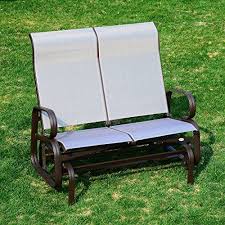 outsunny 2 person outdoor mesh fabric patio double glider chair brown and beige see this great product outdoor glider patio glider glider chair