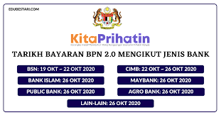 New applicants of bantuan prihatin nasional (bpn) 2.0, especially those in the conditional movement control order (cmco) and enhanced mco areas, are encouraged to submit bpn 2.0 payments would be done in two instalments namely at the end of this month and next january. Bpn 2 0 Sudah Mula Dibayar Ini Tarikh Bayaran Bpn 2 0 Mengikut Jenis Bank Edu Bestari