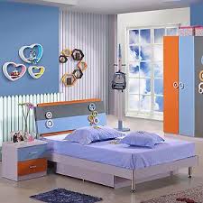 High Gloss Blue Orange Kids Bedroom Furniture Set 3 Piece Bed Wardrobe Cabinet Kids Bedroom Furniture Sets Kids Bedroom Furniture Bedroom Furniture Sets