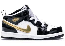 Jun 11, 2021 · the air jordan 1 low gs metallic gold is a new kid's colorway of the silhouette that is suggested to drop soon. Jordan 1 Mid Patent Black White Gold Td Bq6933 007