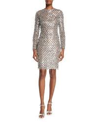 W0ech Michael Kors Collection Dangling Metallic Long Sleeve Dress Silver Long Sleeve Sheath Dress Long Sleeve Dress White Long Sleeve Dress