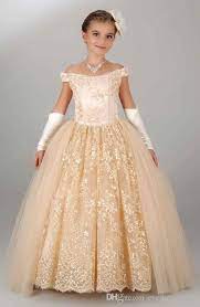 Pageant Dresses For Girls 2017 Off Shoulder Appliques Lace Princess Flower Girl Dresses Champagne Children Lace Up Birthday Dress Girl Gown From Everbridal1989 Gowns For Girls Girls Ball Gown Princess Flower