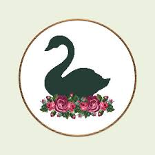 Black Swan Cross Stitch Pattern Flowers Xstitch Bird Swan