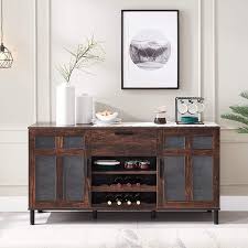 The freemont sideboard buffet & wine rack has plenty of storage and space for all your dining and entertaining needs. Buy Click Clack Kitchen Sideboard Dining Buffet Cabinet Home Bar With Drawers And 8 Bottle Wine Rack Storage Cupboard For Dining Living Room Kitchen Dark Walnut Online In Taiwan B08qw3tffz