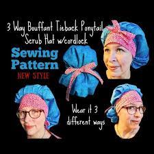 3 Way Bouffant Tieback Ponytail Surgical Scrub Hat Sewing Etsy Scrub Hat Patterns Hat Patterns To Sew Ponytail Scrub Hat