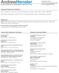 resume andy hensler: camera assistant