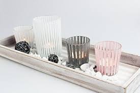 Tolles Led Teelichthalter Set Auf Massivem Holz Tablett Mit 4 Windlichtern Aus Glas Und Schoner Dekoration Mit Weissen Stei Teelichthalter Deko Dekoration