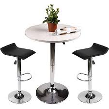 Recaceik 3 piece pub dining set, modern round bar table and stools for 2 kitchen counter height wood top bistro easy assemble for breakfast nook living room small space restaurant, rustic brown 23. Adjustable Height Bar Table Set Round Bar Table And Chairs With Chrome Metal And Wood Cocktail Pub Table Mdftop 360 Swivel Furniture For Home Kitchen And Bistro Buy Online In Dominica At Dominica Desertcart Com