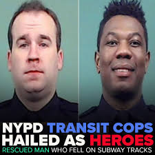 Officers Chris Cerny and Gary Lamour jumped into action after a man  suffered a medical episode and fell onto subway tracks as a train was  coming into the station in Manhattan. The