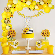 Gender reveal baby shower what will it bee? Buy Sunflower Baby Shower Decorations For Girl Boy Sunflower Balloon Garland Kit With 100 Balloons Gold Color Banner Flower Vine Yellow Balloon Arch Kit For First Sunflower Birthday Bee Theme Party Online