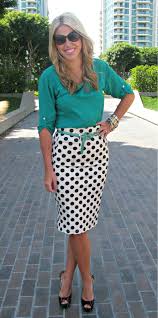 Teal Polkadots Pencil Skirt Fashion Summer Work Outfits Style