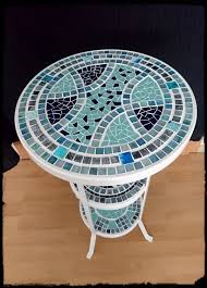 Table Side Table Flower Table Mosaic Table White Blue Turquoise Round 3 Storey Mosaic Table Table Flowers Side Table