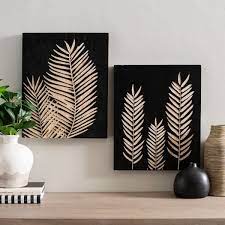 Black And Natural Wooden Carved Leaves Set Of 2 From Kirkland S Interior Decorating Wall Art Black Wall Decor Wooden Wall Art